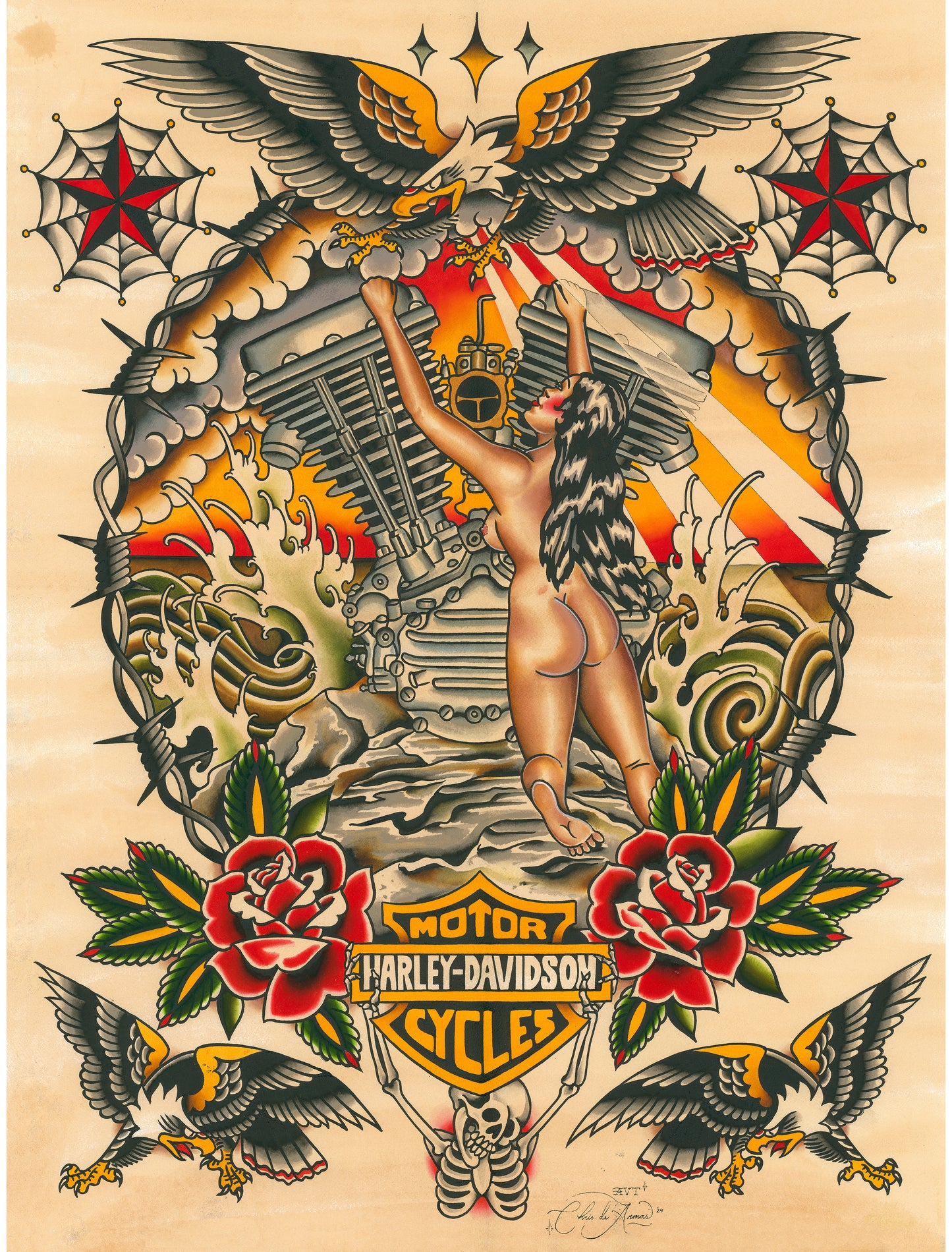 "Panhead of Ages" large tattoo print